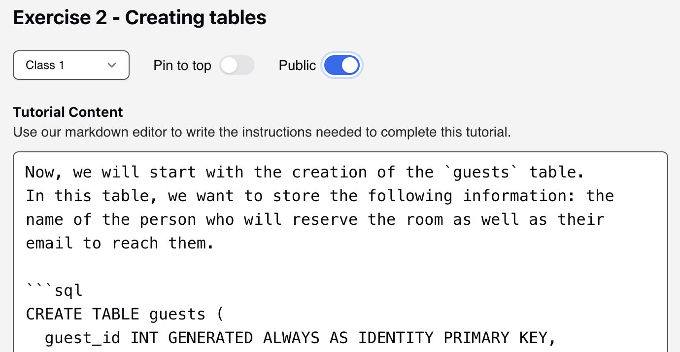Screenshot of tutorial editor user interface